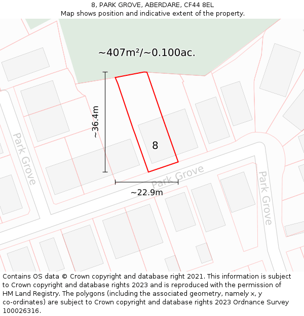 8, PARK GROVE, ABERDARE, CF44 8EL: Plot and title map