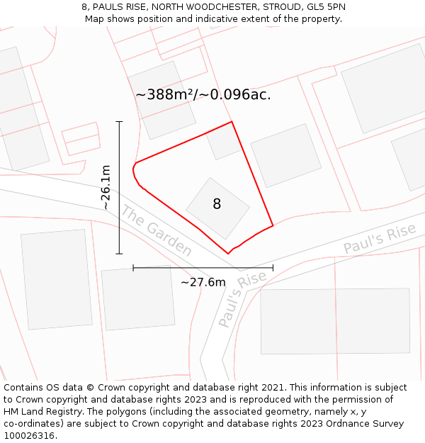 8, PAULS RISE, NORTH WOODCHESTER, STROUD, GL5 5PN: Plot and title map