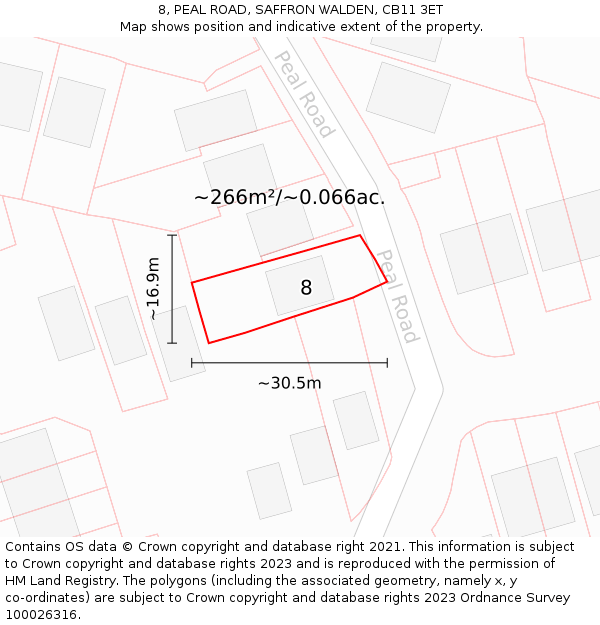 8, PEAL ROAD, SAFFRON WALDEN, CB11 3ET: Plot and title map