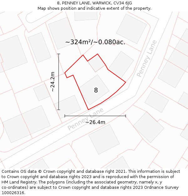 8, PENNEY LANE, WARWICK, CV34 6JG: Plot and title map