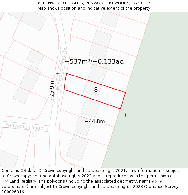 8, PENWOOD HEIGHTS, PENWOOD, NEWBURY, RG20 9EY: Plot and title map