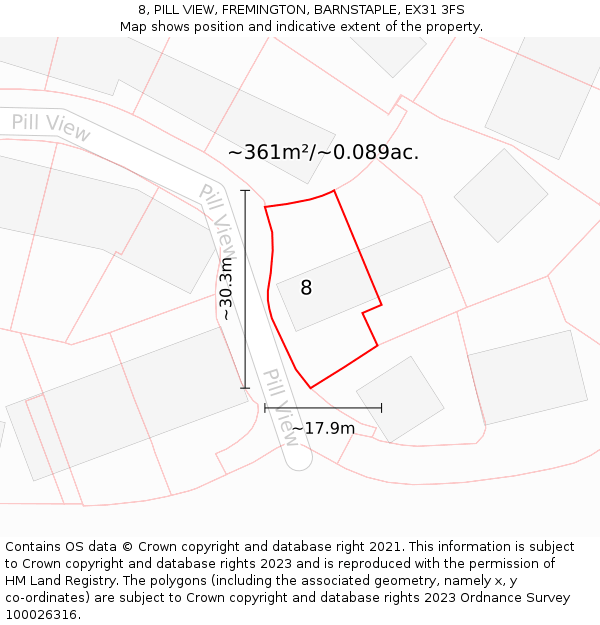 8, PILL VIEW, FREMINGTON, BARNSTAPLE, EX31 3FS: Plot and title map