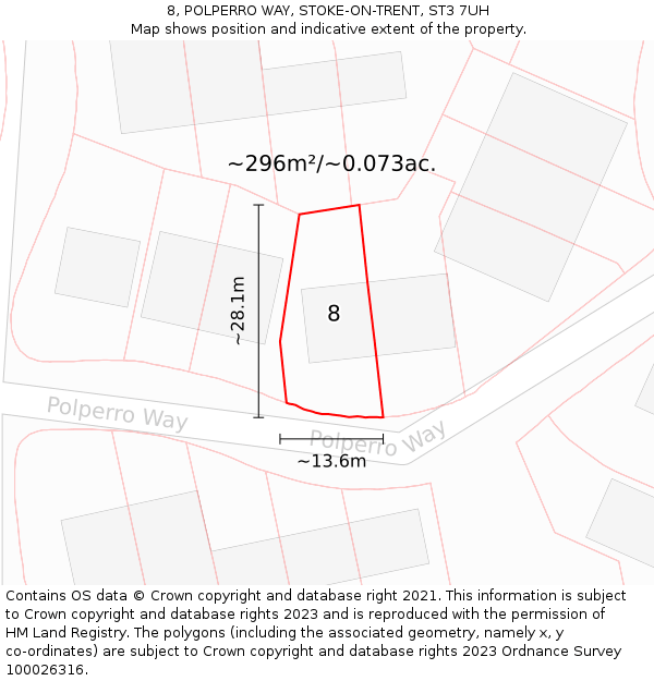 8, POLPERRO WAY, STOKE-ON-TRENT, ST3 7UH: Plot and title map