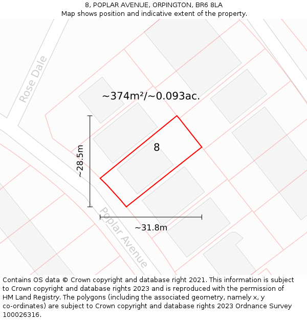 8, POPLAR AVENUE, ORPINGTON, BR6 8LA: Plot and title map