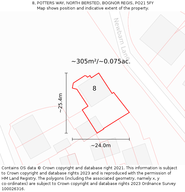 8, POTTERS WAY, NORTH BERSTED, BOGNOR REGIS, PO21 5FY: Plot and title map