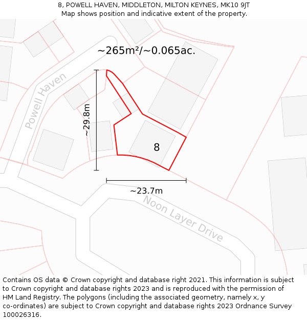 8, POWELL HAVEN, MIDDLETON, MILTON KEYNES, MK10 9JT: Plot and title map