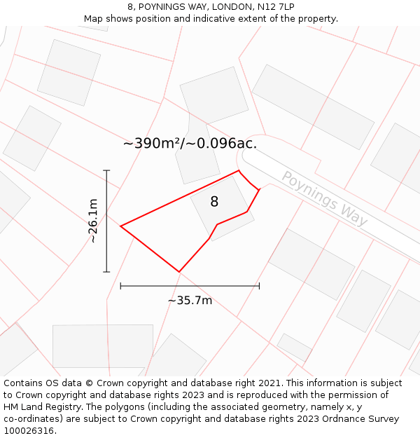 8, POYNINGS WAY, LONDON, N12 7LP: Plot and title map