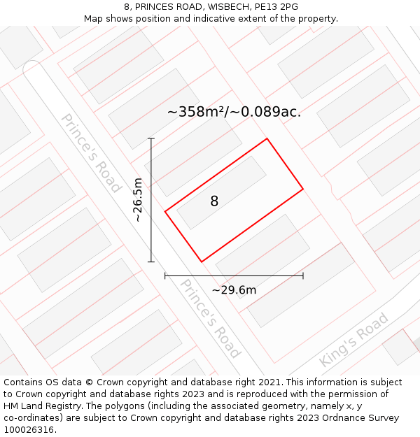 8, PRINCES ROAD, WISBECH, PE13 2PG: Plot and title map