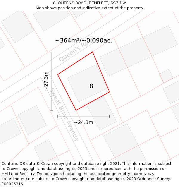 8, QUEENS ROAD, BENFLEET, SS7 1JW: Plot and title map