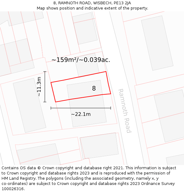 8, RAMNOTH ROAD, WISBECH, PE13 2JA: Plot and title map