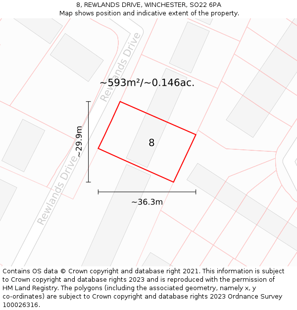 8, REWLANDS DRIVE, WINCHESTER, SO22 6PA: Plot and title map