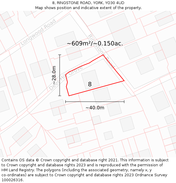 8, RINGSTONE ROAD, YORK, YO30 4UD: Plot and title map