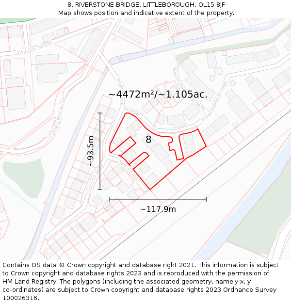 8, RIVERSTONE BRIDGE, LITTLEBOROUGH, OL15 8JF: Plot and title map