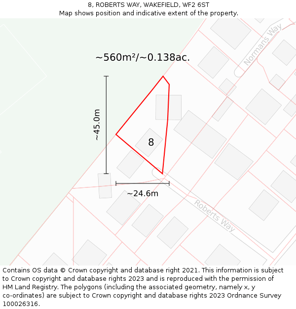 8, ROBERTS WAY, WAKEFIELD, WF2 6ST: Plot and title map