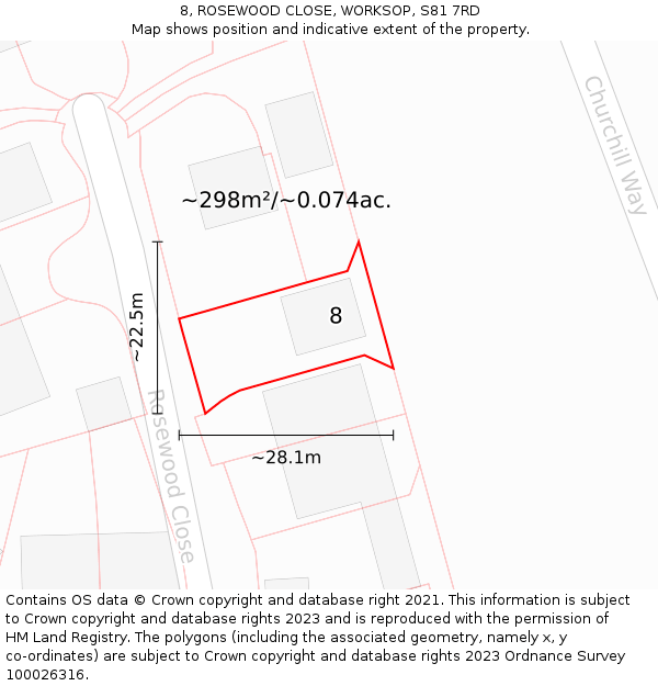 8, ROSEWOOD CLOSE, WORKSOP, S81 7RD: Plot and title map