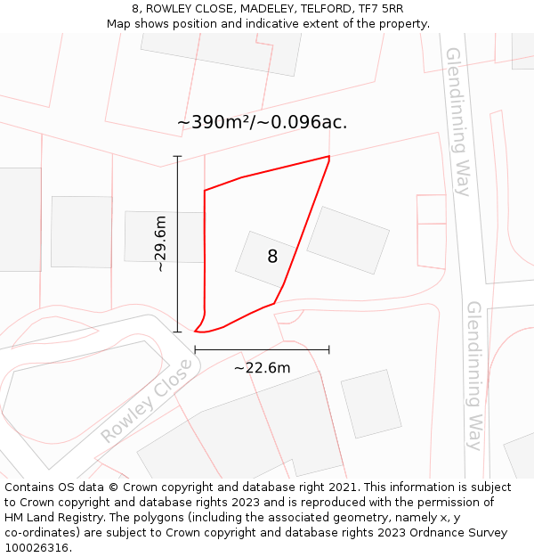 8, ROWLEY CLOSE, MADELEY, TELFORD, TF7 5RR: Plot and title map