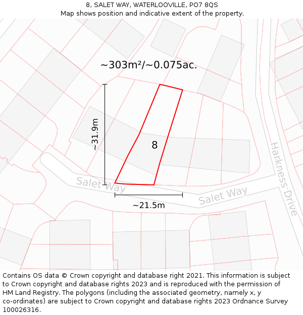 8, SALET WAY, WATERLOOVILLE, PO7 8QS: Plot and title map