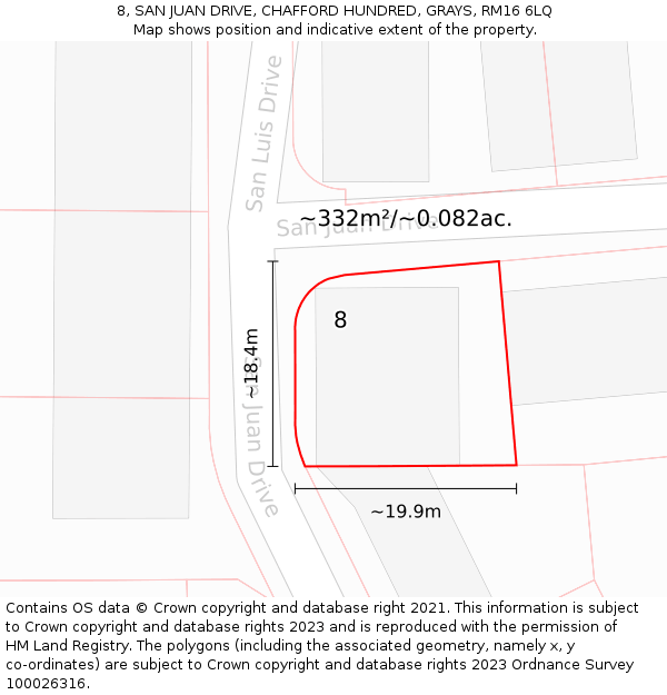 8, SAN JUAN DRIVE, CHAFFORD HUNDRED, GRAYS, RM16 6LQ: Plot and title map