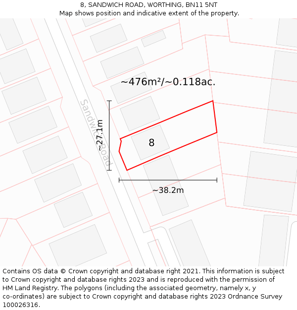 8, SANDWICH ROAD, WORTHING, BN11 5NT: Plot and title map