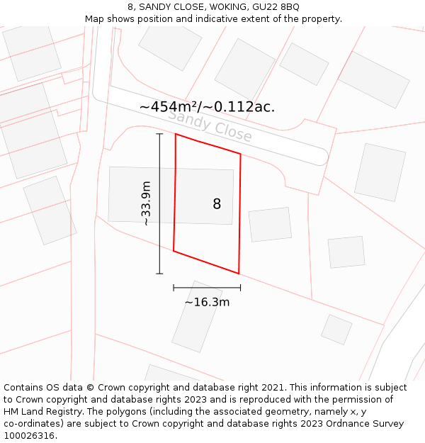 8, SANDY CLOSE, WOKING, GU22 8BQ: Plot and title map