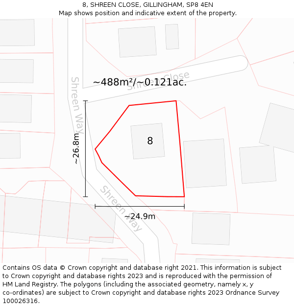 8, SHREEN CLOSE, GILLINGHAM, SP8 4EN: Plot and title map