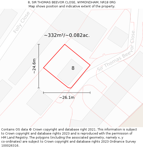 8, SIR THOMAS BEEVOR CLOSE, WYMONDHAM, NR18 0RG: Plot and title map
