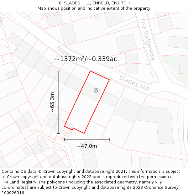 8, SLADES HILL, ENFIELD, EN2 7DH: Plot and title map