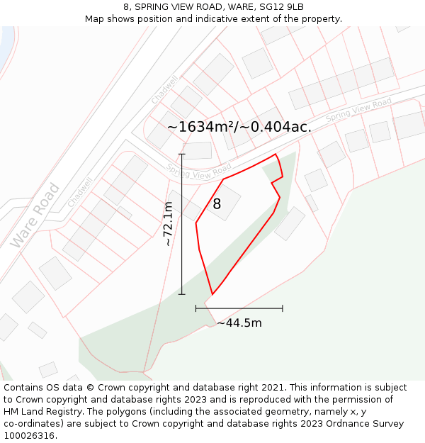 8, SPRING VIEW ROAD, WARE, SG12 9LB: Plot and title map