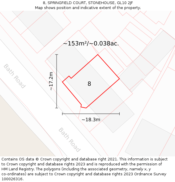 8, SPRINGFIELD COURT, STONEHOUSE, GL10 2JF: Plot and title map