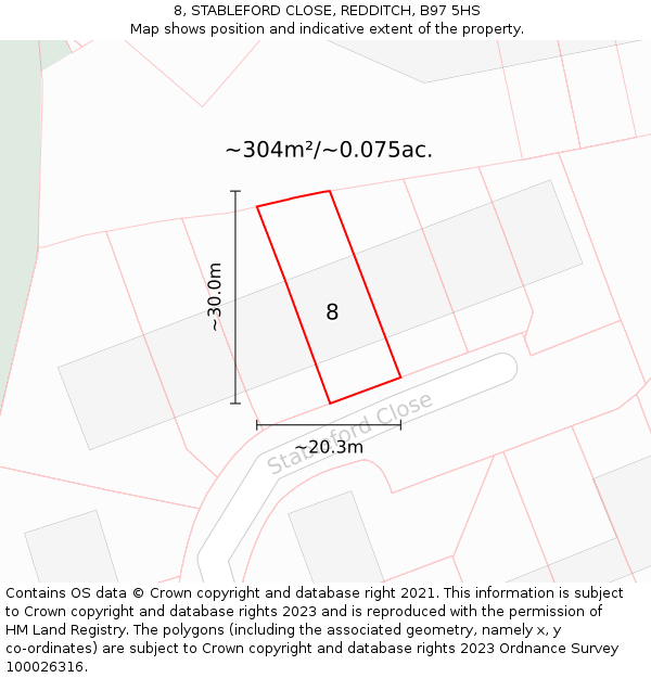 8, STABLEFORD CLOSE, REDDITCH, B97 5HS: Plot and title map