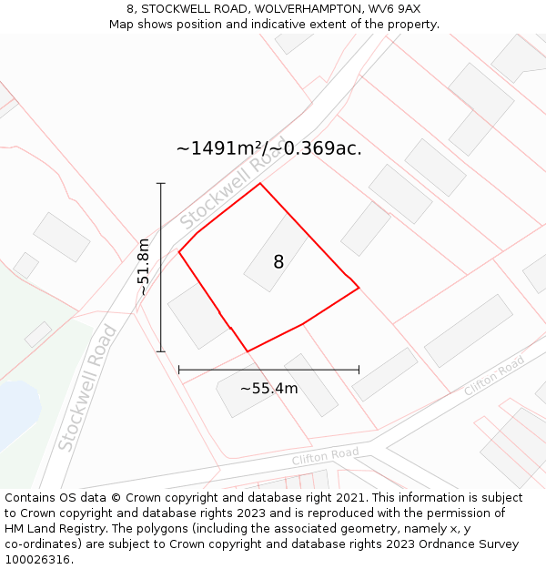 8, STOCKWELL ROAD, WOLVERHAMPTON, WV6 9AX: Plot and title map