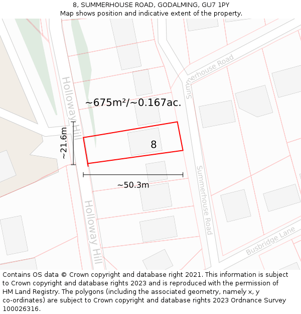 8, SUMMERHOUSE ROAD, GODALMING, GU7 1PY: Plot and title map