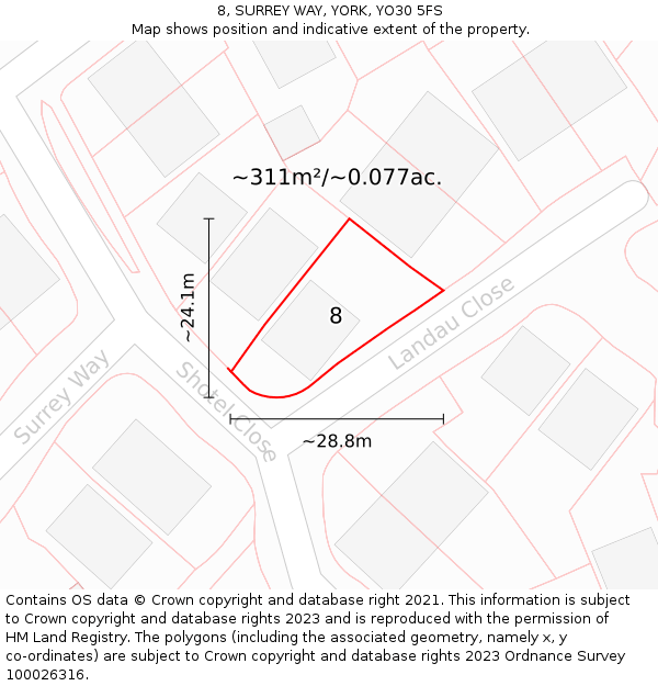 8, SURREY WAY, YORK, YO30 5FS: Plot and title map