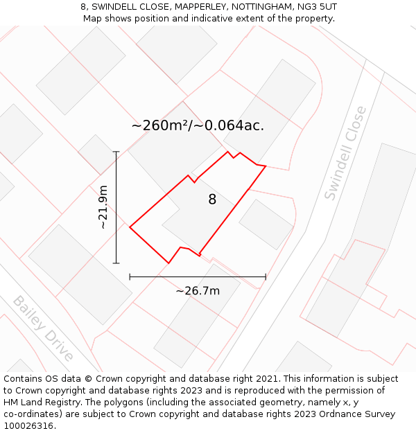 8, SWINDELL CLOSE, MAPPERLEY, NOTTINGHAM, NG3 5UT: Plot and title map