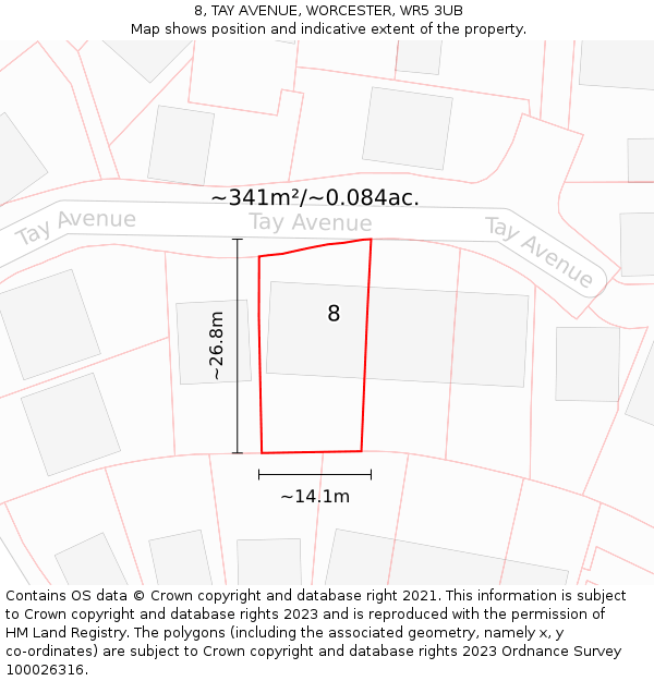 8, TAY AVENUE, WORCESTER, WR5 3UB: Plot and title map