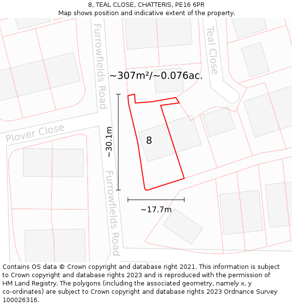 8, TEAL CLOSE, CHATTERIS, PE16 6PR: Plot and title map