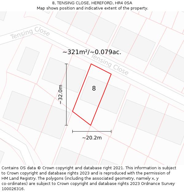 8, TENSING CLOSE, HEREFORD, HR4 0SA: Plot and title map