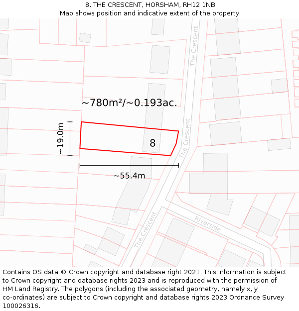 8, THE CRESCENT, HORSHAM, RH12 1NB: Plot and title map