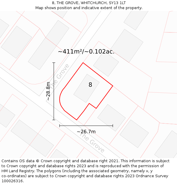 8, THE GROVE, WHITCHURCH, SY13 1LT: Plot and title map