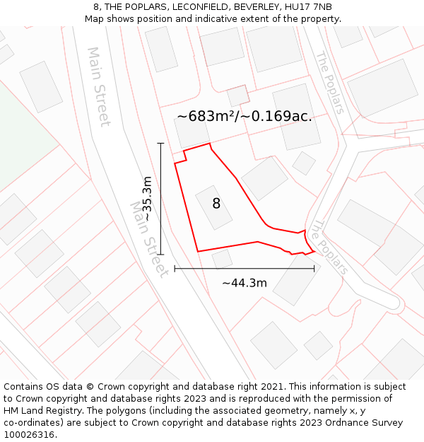 8, THE POPLARS, LECONFIELD, BEVERLEY, HU17 7NB: Plot and title map