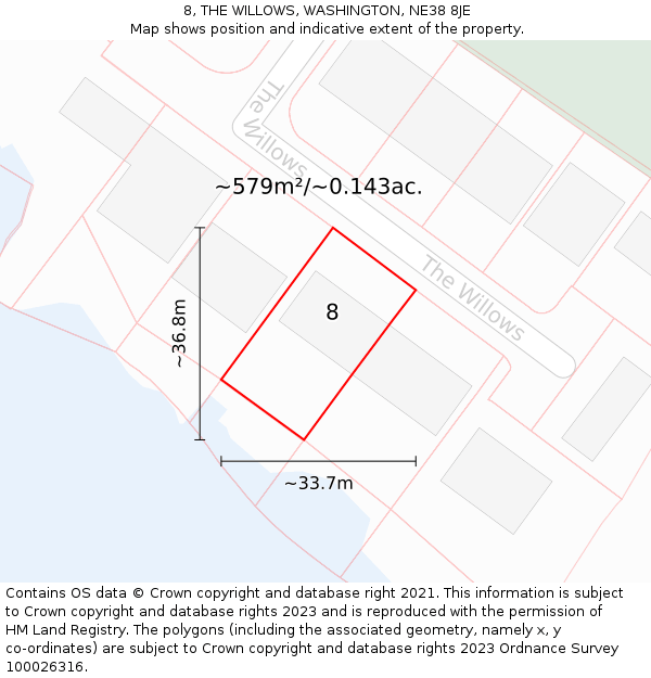 8, THE WILLOWS, WASHINGTON, NE38 8JE: Plot and title map