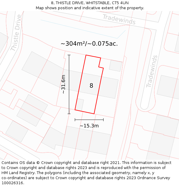 8, THISTLE DRIVE, WHITSTABLE, CT5 4UN: Plot and title map