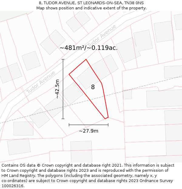 8, TUDOR AVENUE, ST LEONARDS-ON-SEA, TN38 0NS: Plot and title map