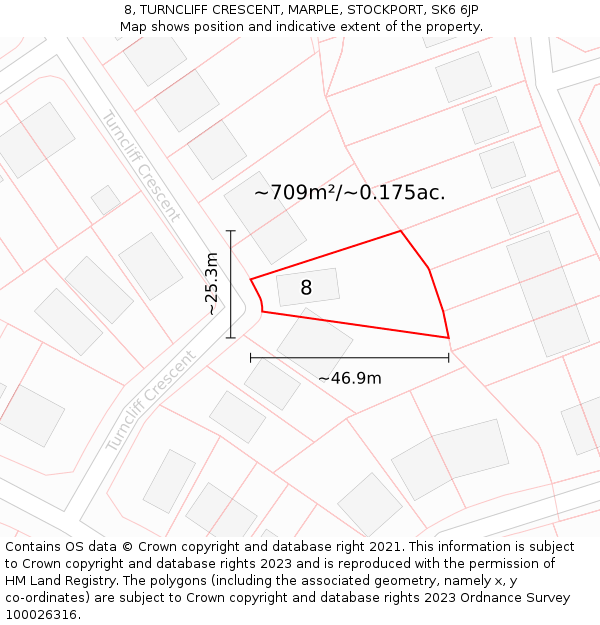 8, TURNCLIFF CRESCENT, MARPLE, STOCKPORT, SK6 6JP: Plot and title map