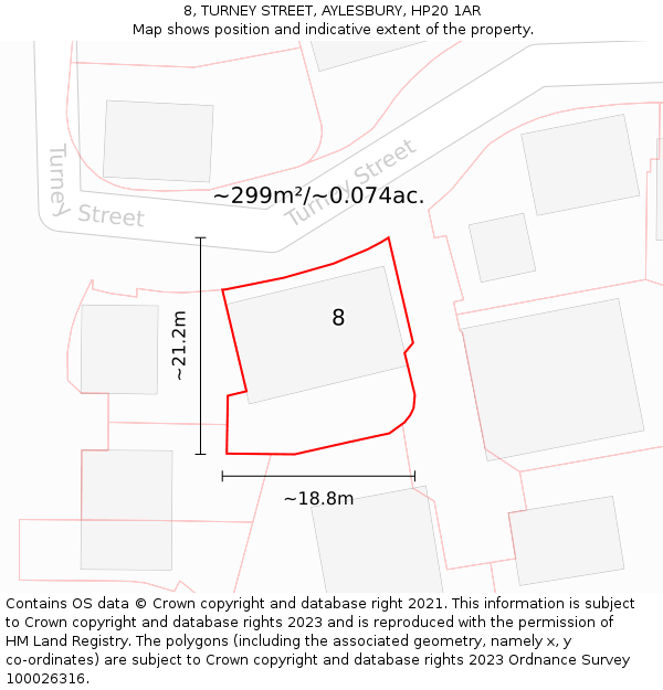 8, TURNEY STREET, AYLESBURY, HP20 1AR: Plot and title map