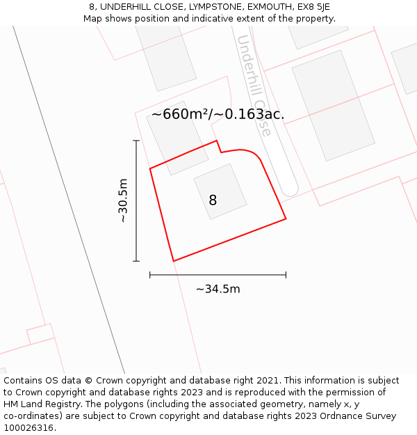 8, UNDERHILL CLOSE, LYMPSTONE, EXMOUTH, EX8 5JE: Plot and title map