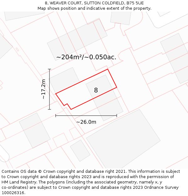 8, WEAVER COURT, SUTTON COLDFIELD, B75 5UE: Plot and title map