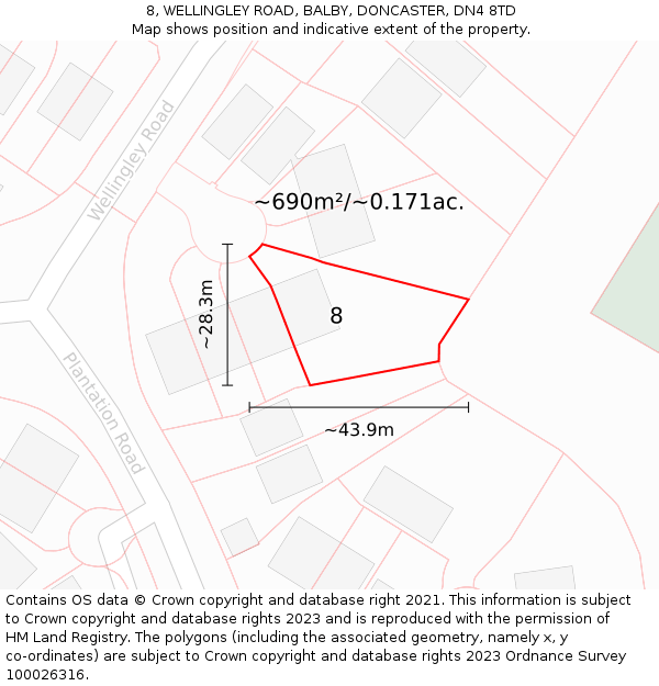 8, WELLINGLEY ROAD, BALBY, DONCASTER, DN4 8TD: Plot and title map