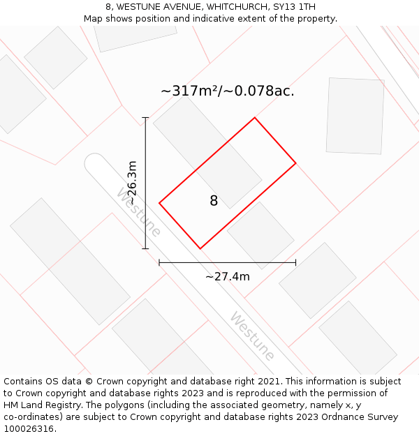 8, WESTUNE AVENUE, WHITCHURCH, SY13 1TH: Plot and title map