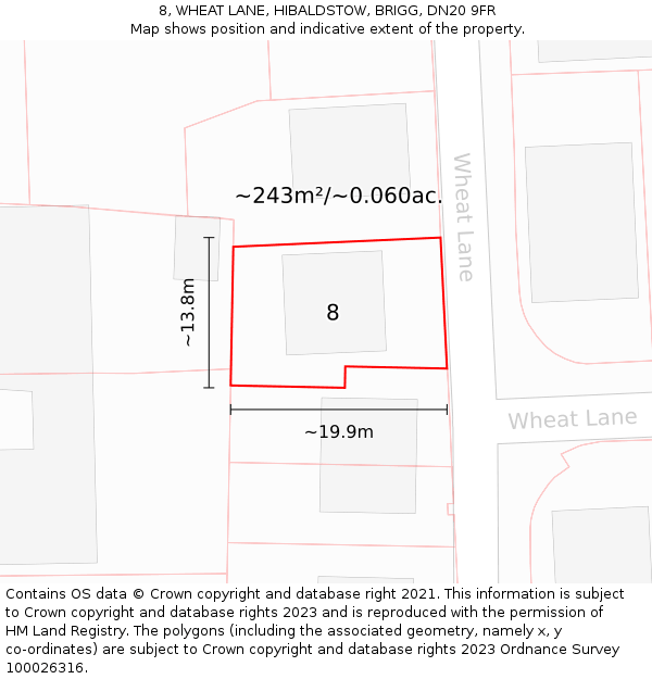 8, WHEAT LANE, HIBALDSTOW, BRIGG, DN20 9FR: Plot and title map